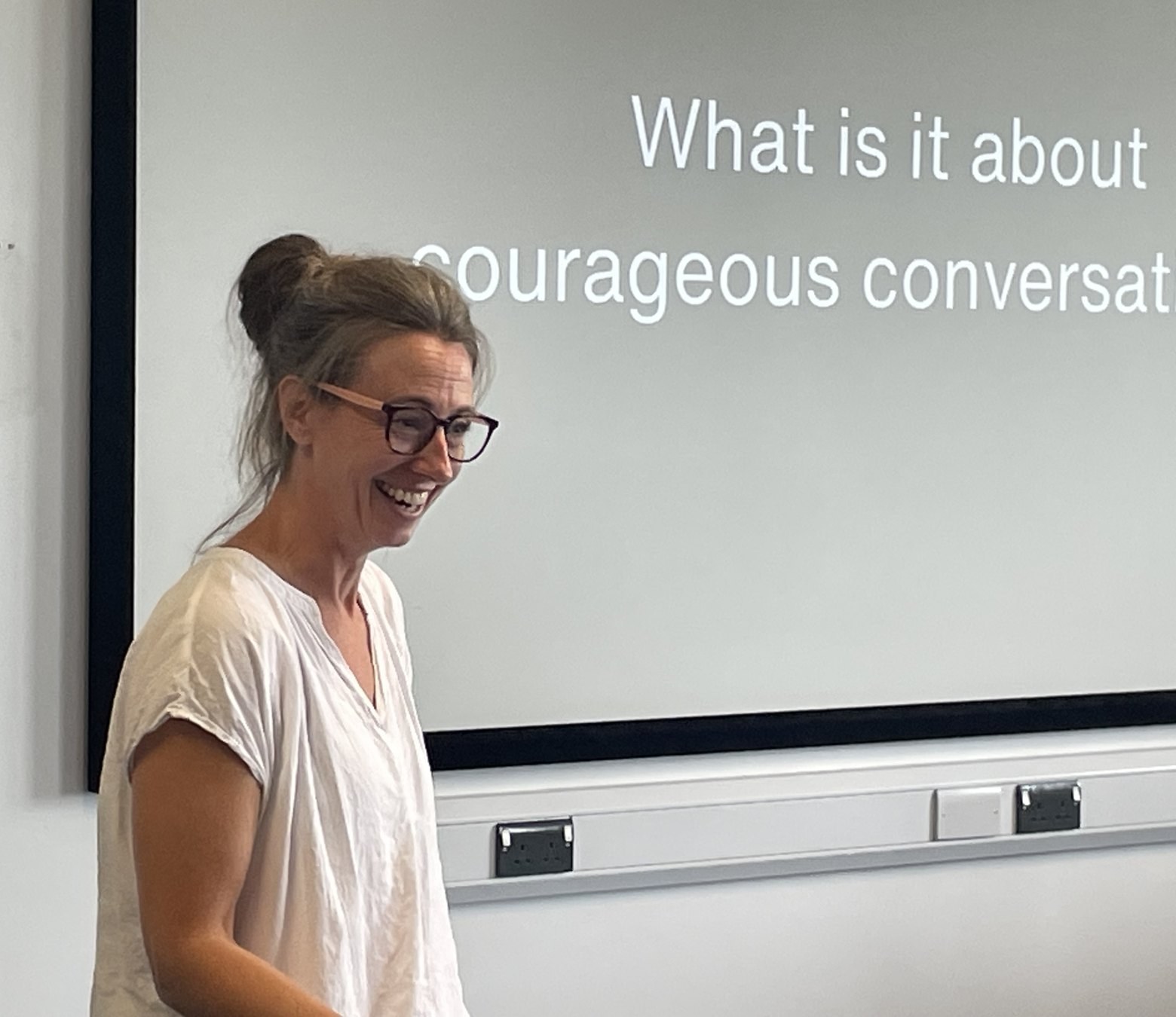 Dr Caroline Stovell running a courageous conversations workshop