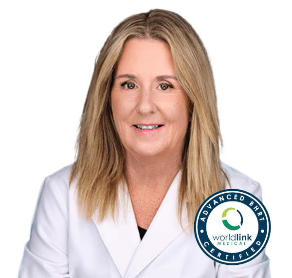 PLACEHOLDER — Colleen Power Kupka in white coat, with WorldLink Medical certification badge. Swap in real photo before launch.