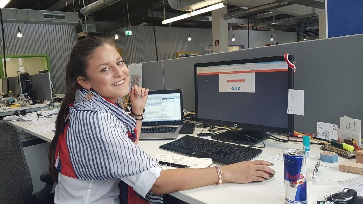 Linda at her desk