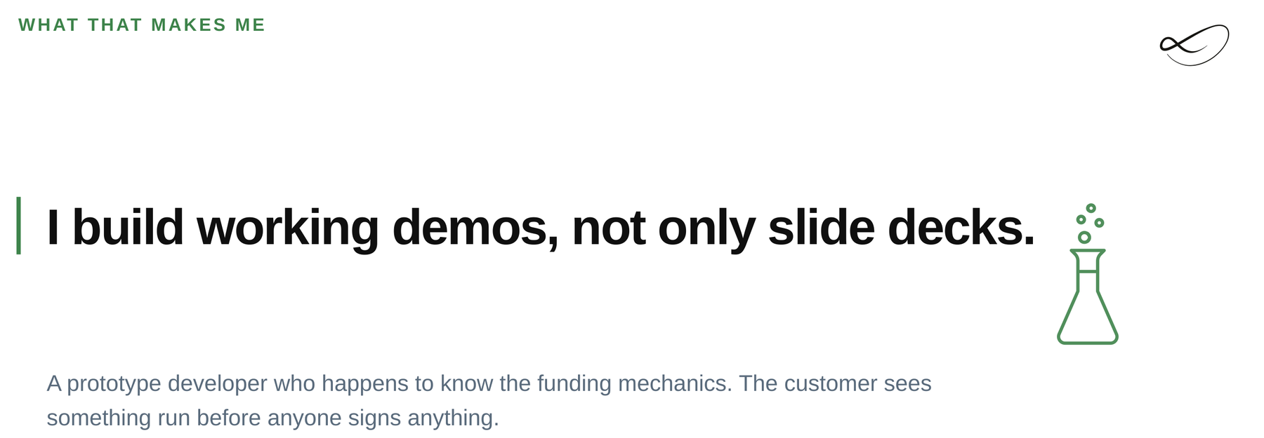 Quote slide: I build working demos, not only slide decks.