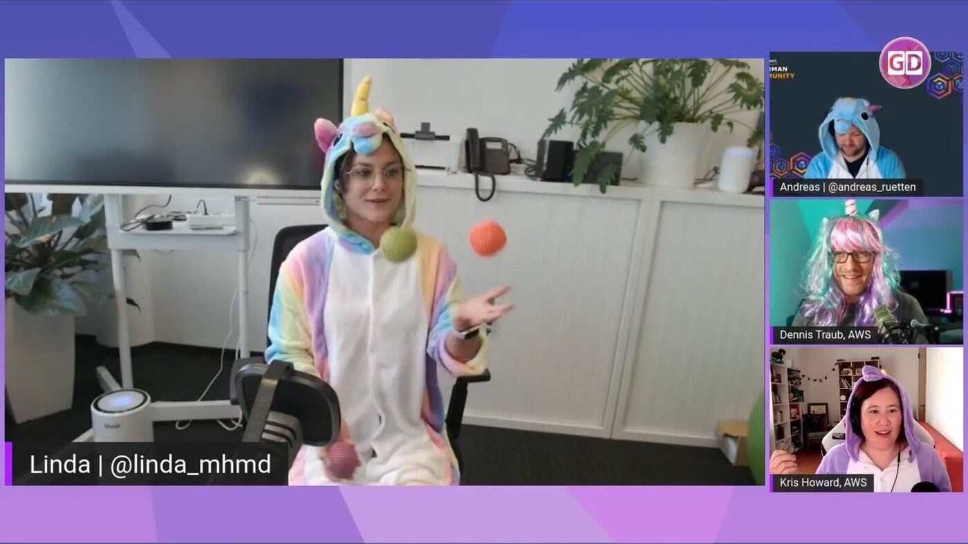 Linda juggling on camera