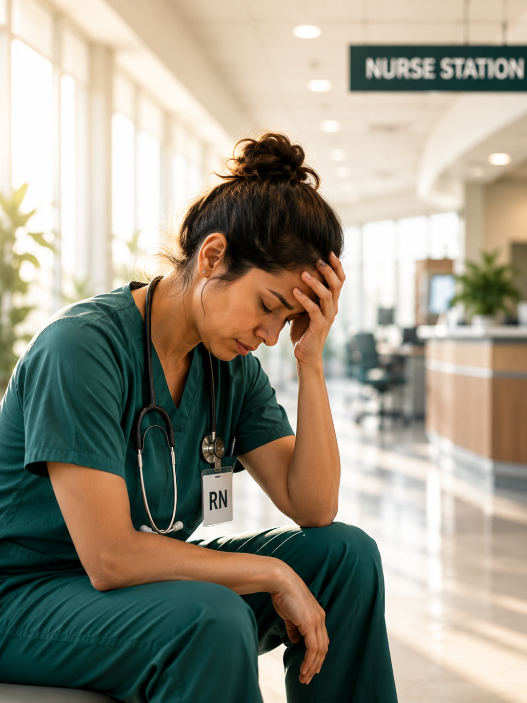 Healthcare worker reflecting behind the badge