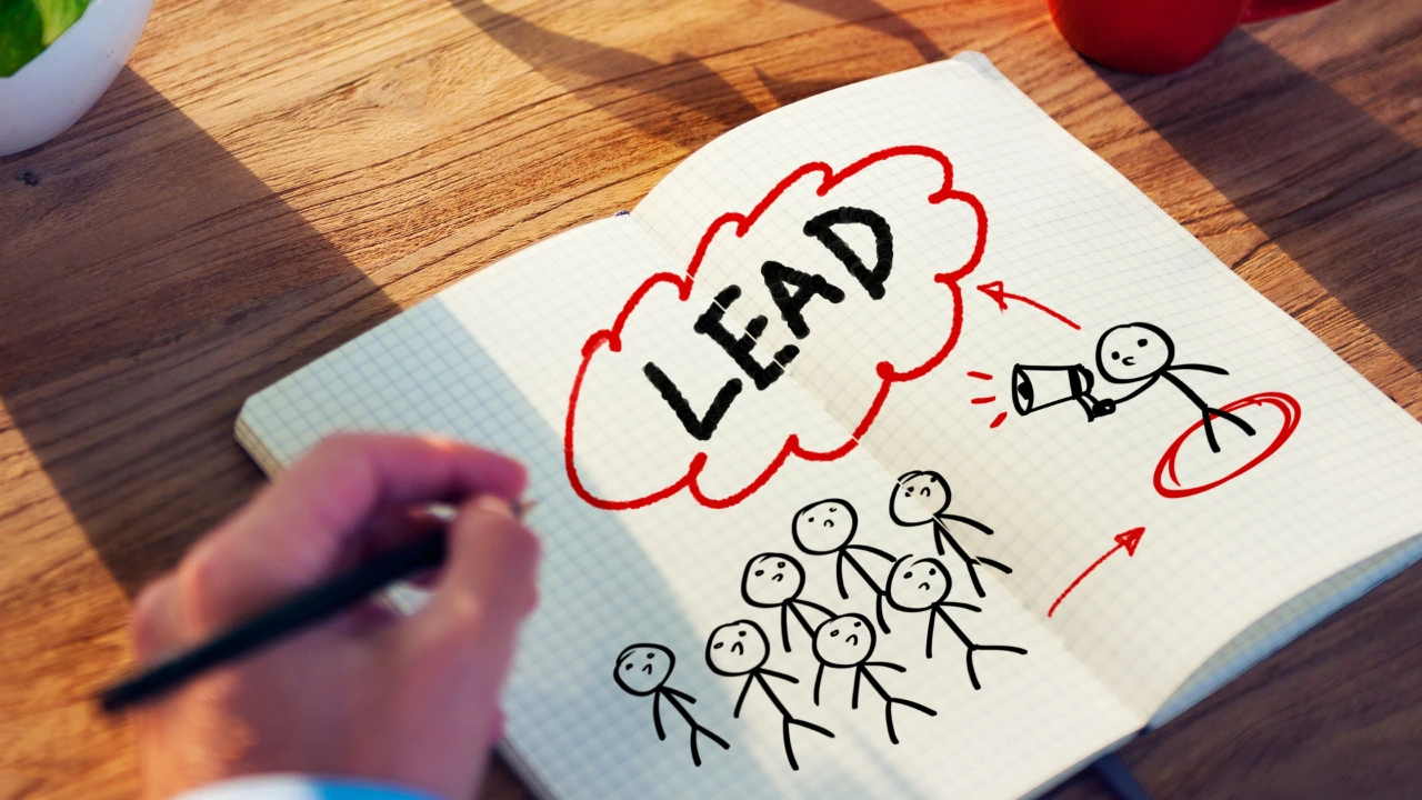 Illustration of a person leading a group, drawn in a notebook—representing the idea that great leaders shape team chemistry, not just manage tasks.