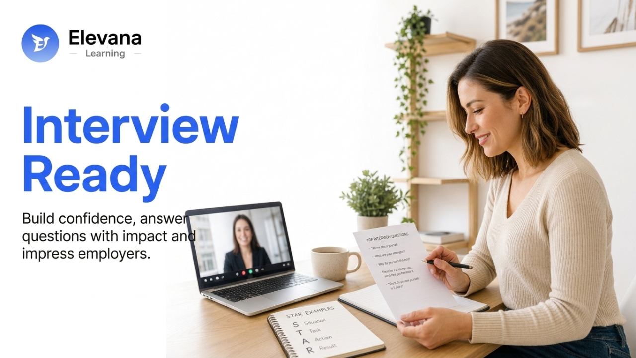 Interview Ready course artwork showing a professional preparing for a job interview