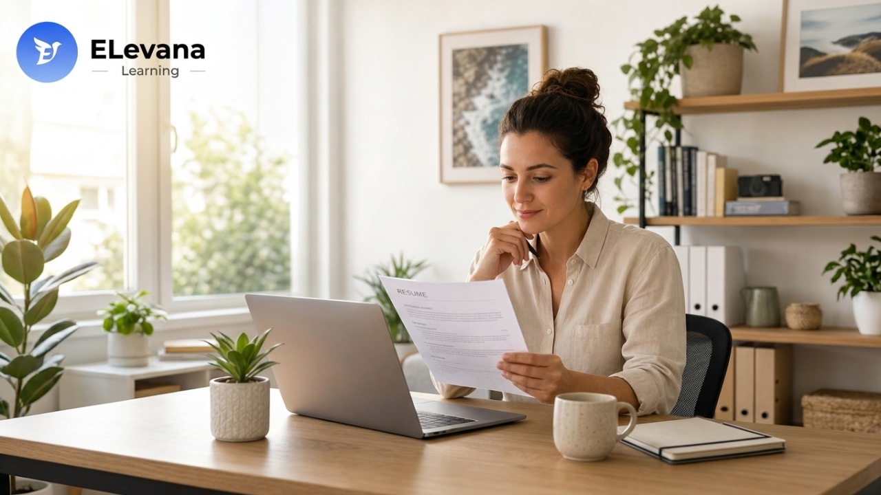 Professional reviewing a resume before applying for a job.