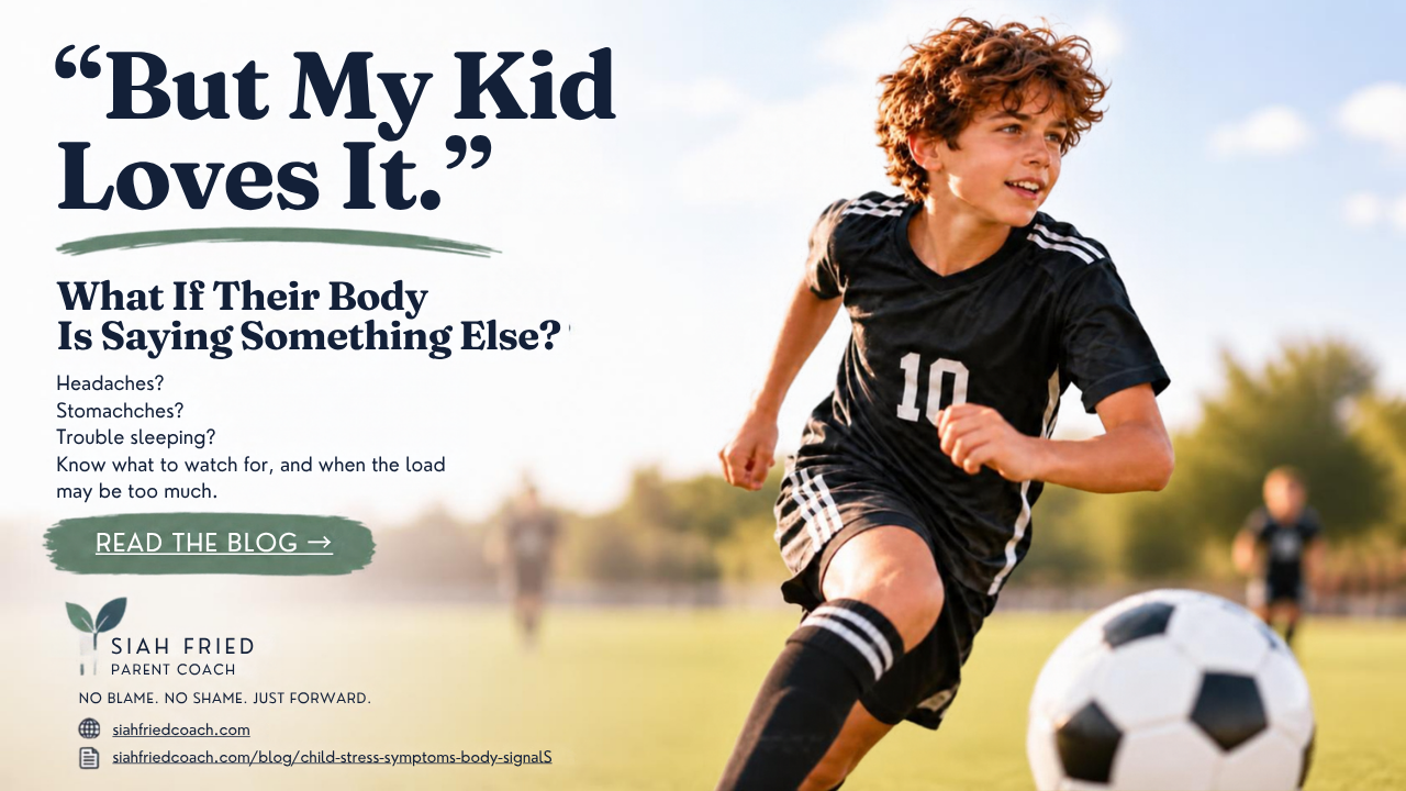 Young soccer player smiling during a game, illustrating how a child can love sports while still showing signs of stress or overwhelm off the field.