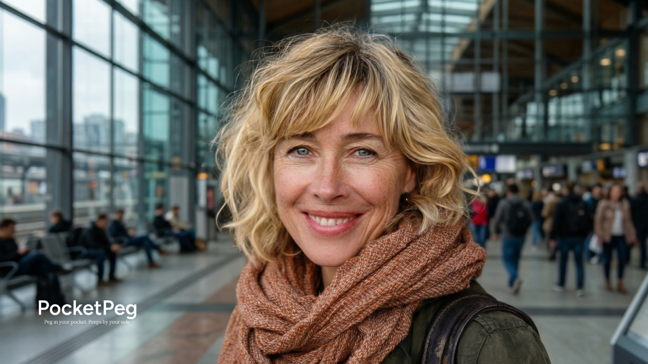 A smiling woman in the airport