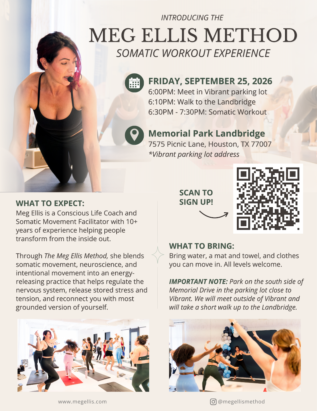 Join the Meg Ellis Method, a somatic workout experience in Houston Texas