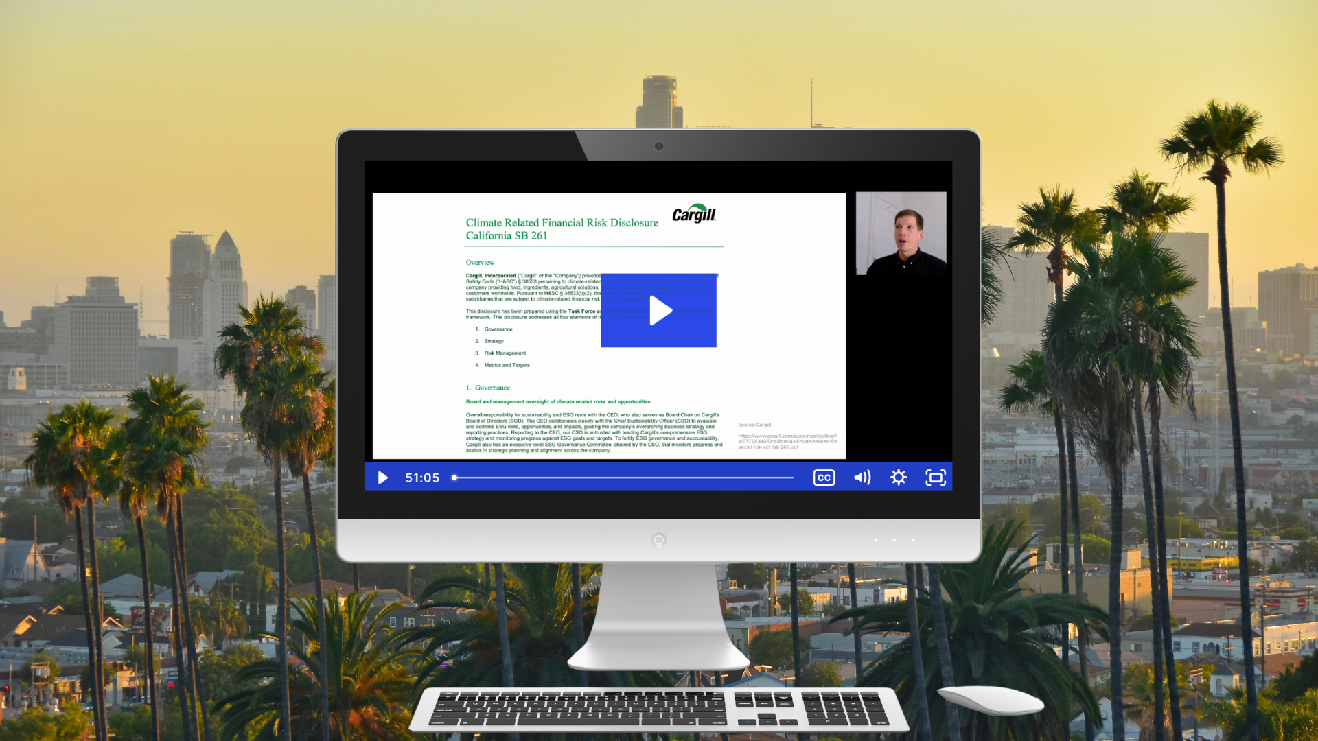 Computer screen displaying an introduction to CSRD Fundamentals course video
