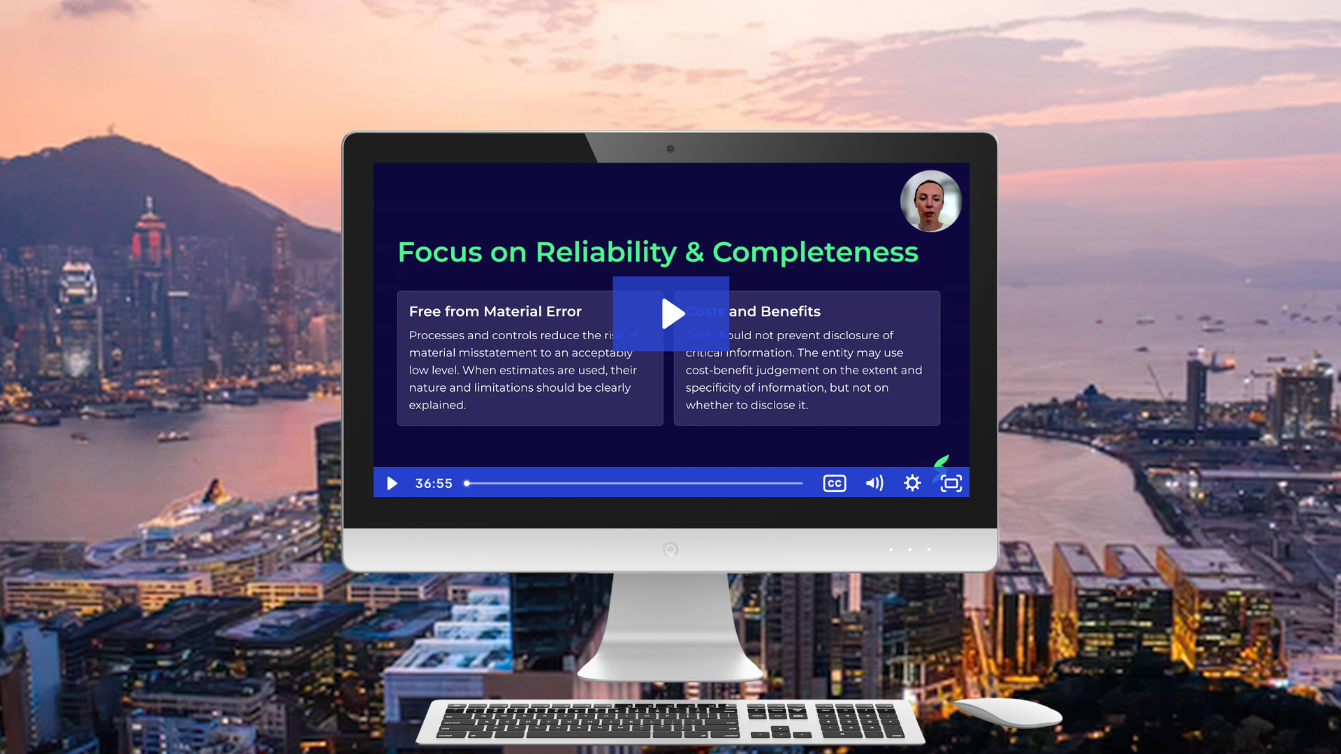 Computer screen displaying an introduction to CSRD Fundamentals course video