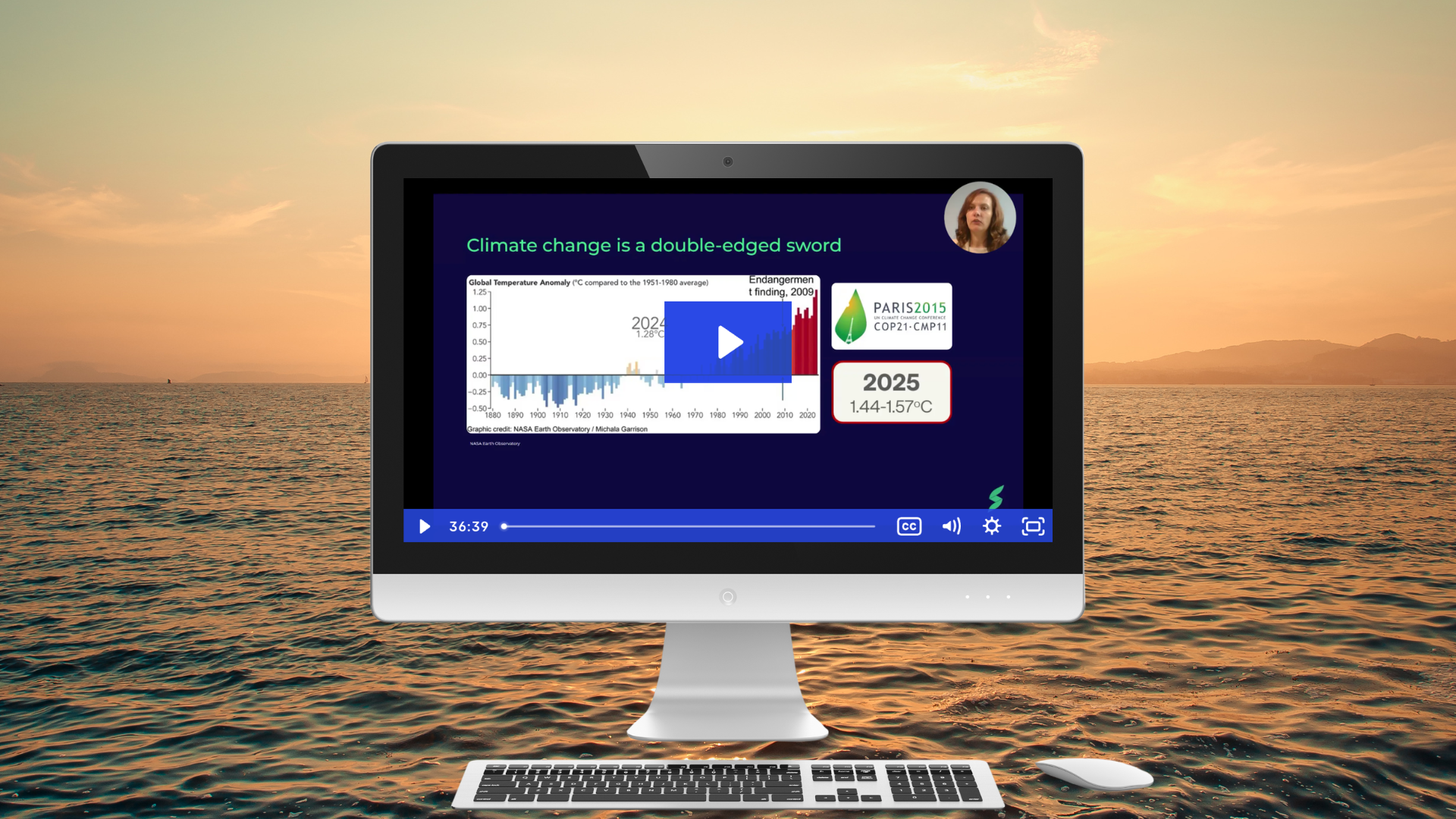 Computer screen displaying an introduction to CSRD Fundamentals course video
