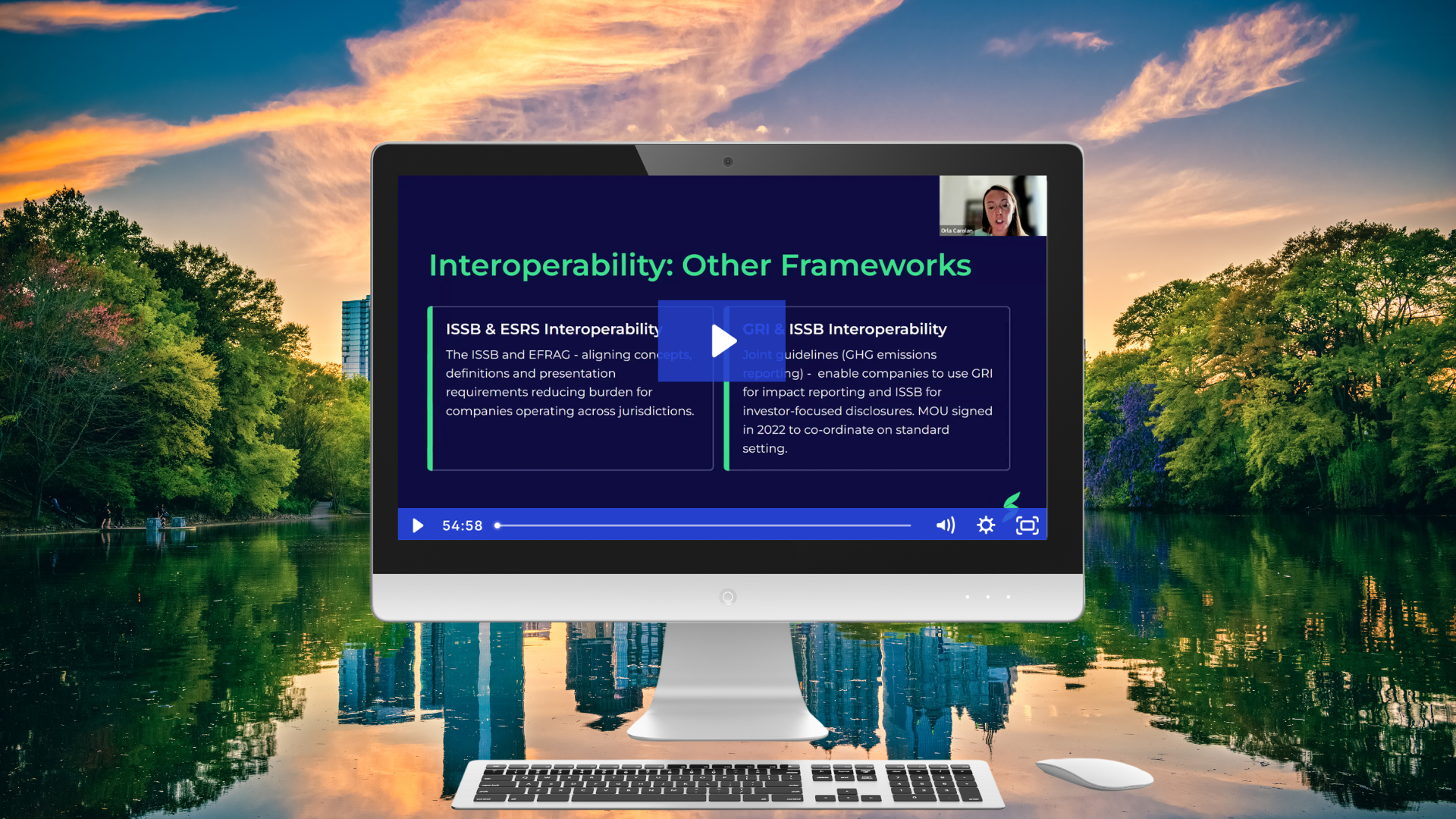 Computer screen displaying an introduction to CSRD Fundamentals course video