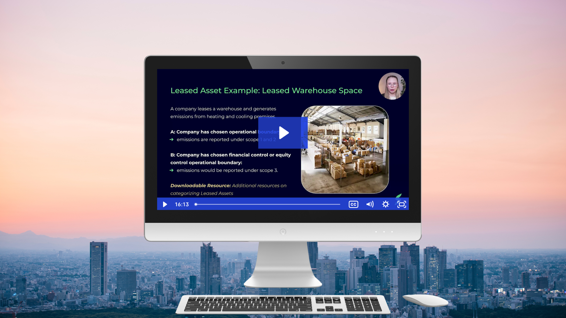 Computer screen displaying an introduction to CSRD Fundamentals course video