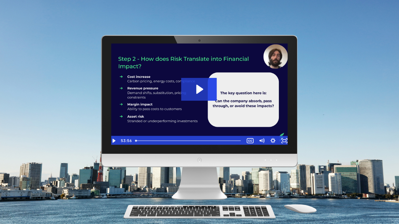 Computer screen displaying an introduction to CSRD Fundamentals course video