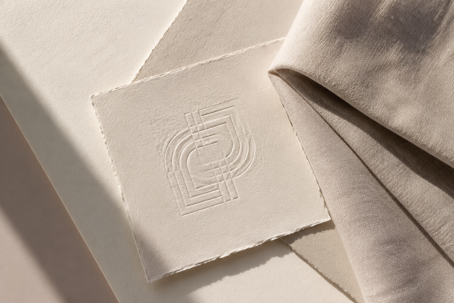 Embossed ivory paper and natural linen