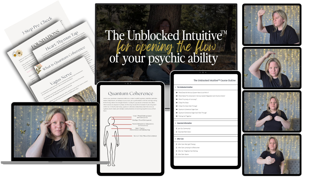 The Unblocked Intuitive mockup photo with preview of handouts, and computers with mentor on them