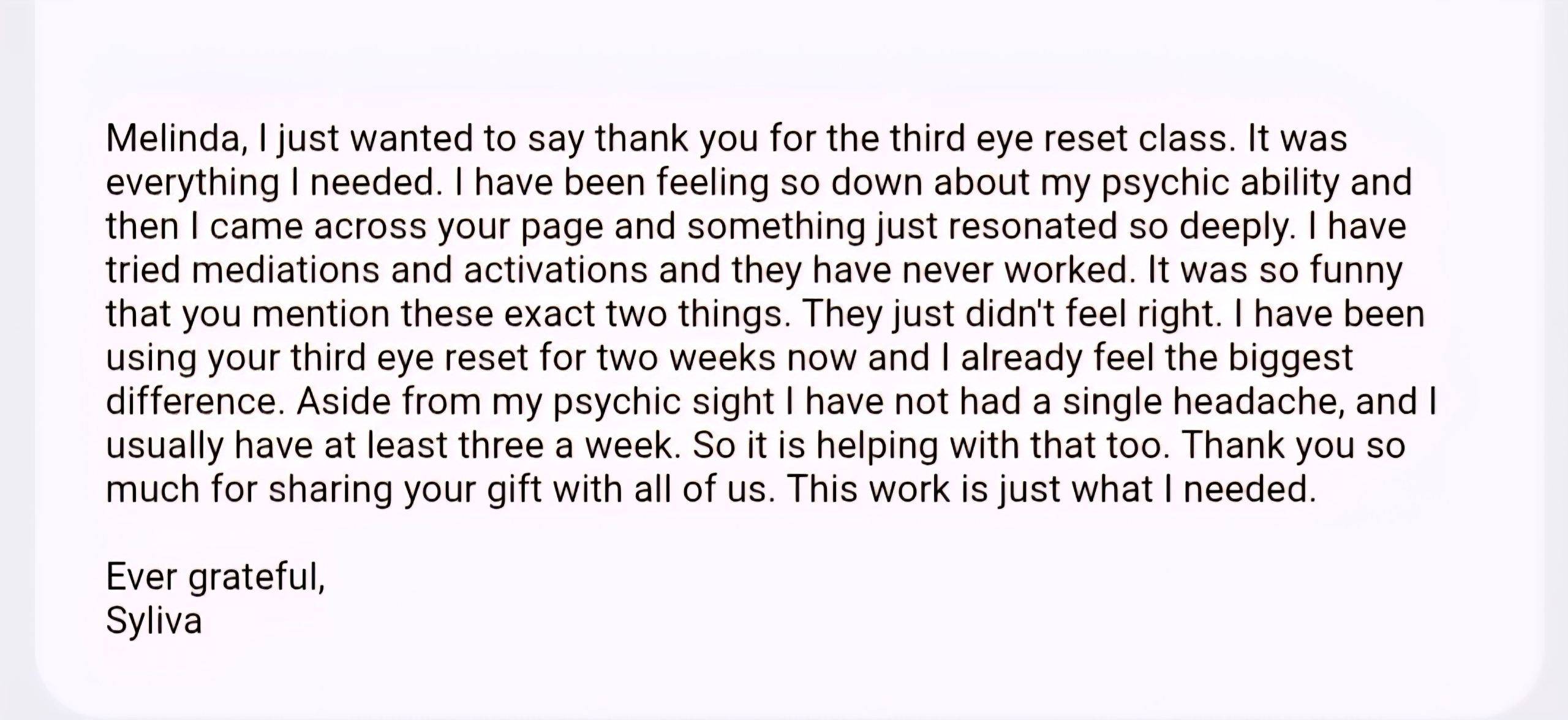 A review from A: I got it right!!! I did the third eye exercise a few hours ago from your website. I actually saw the wolf eyes and heard wolf.. The Unblocked Psychic replied OMG yay!!! This is amazing!