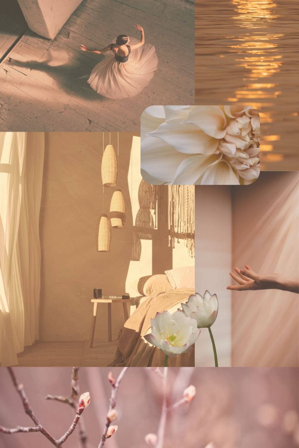 Artistic collage of water, movement, and nature elements representing the tapestry of somatic journey and heartistic leadership.