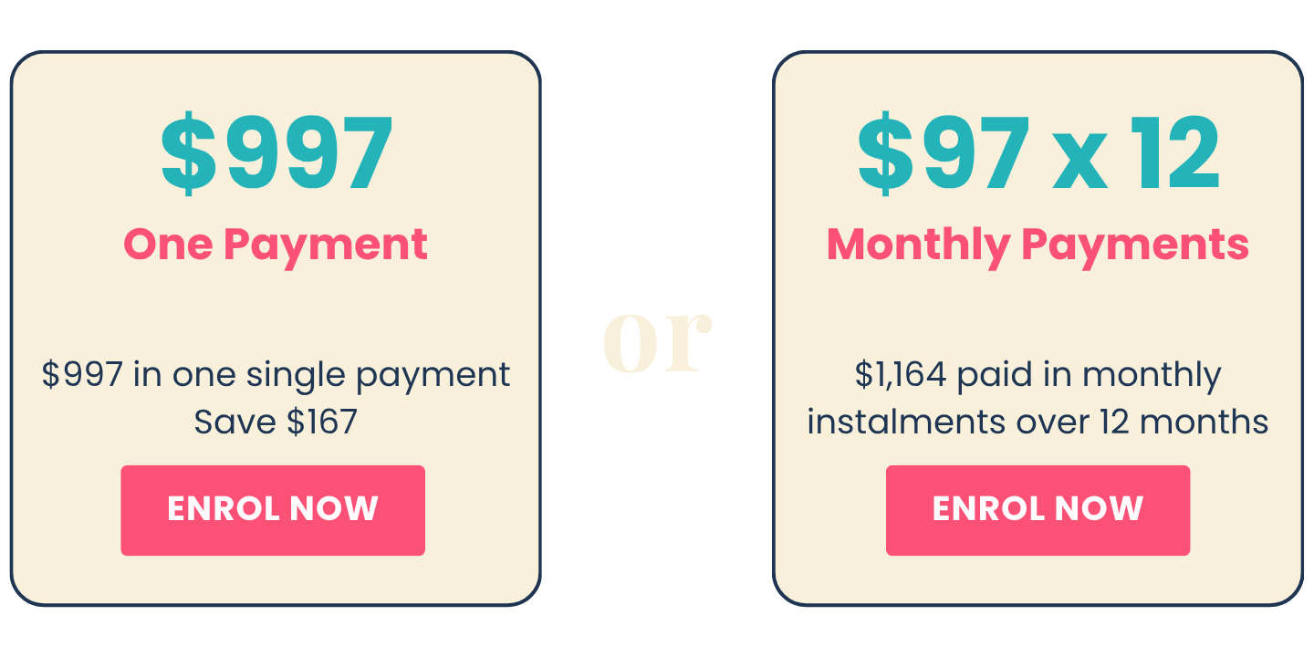 Evolve pricing image - $997 or 12 monthly payments of $97