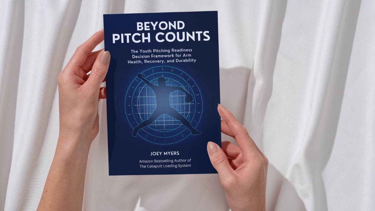 Beyond Pitch Counts book cover, a youth pitching arm health guide for parents