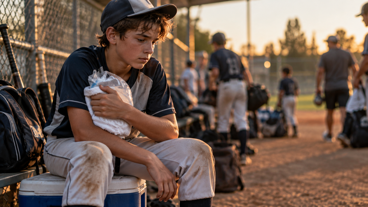Youth pitcher icing his arm after a game — does icing arm after pitching help recovery