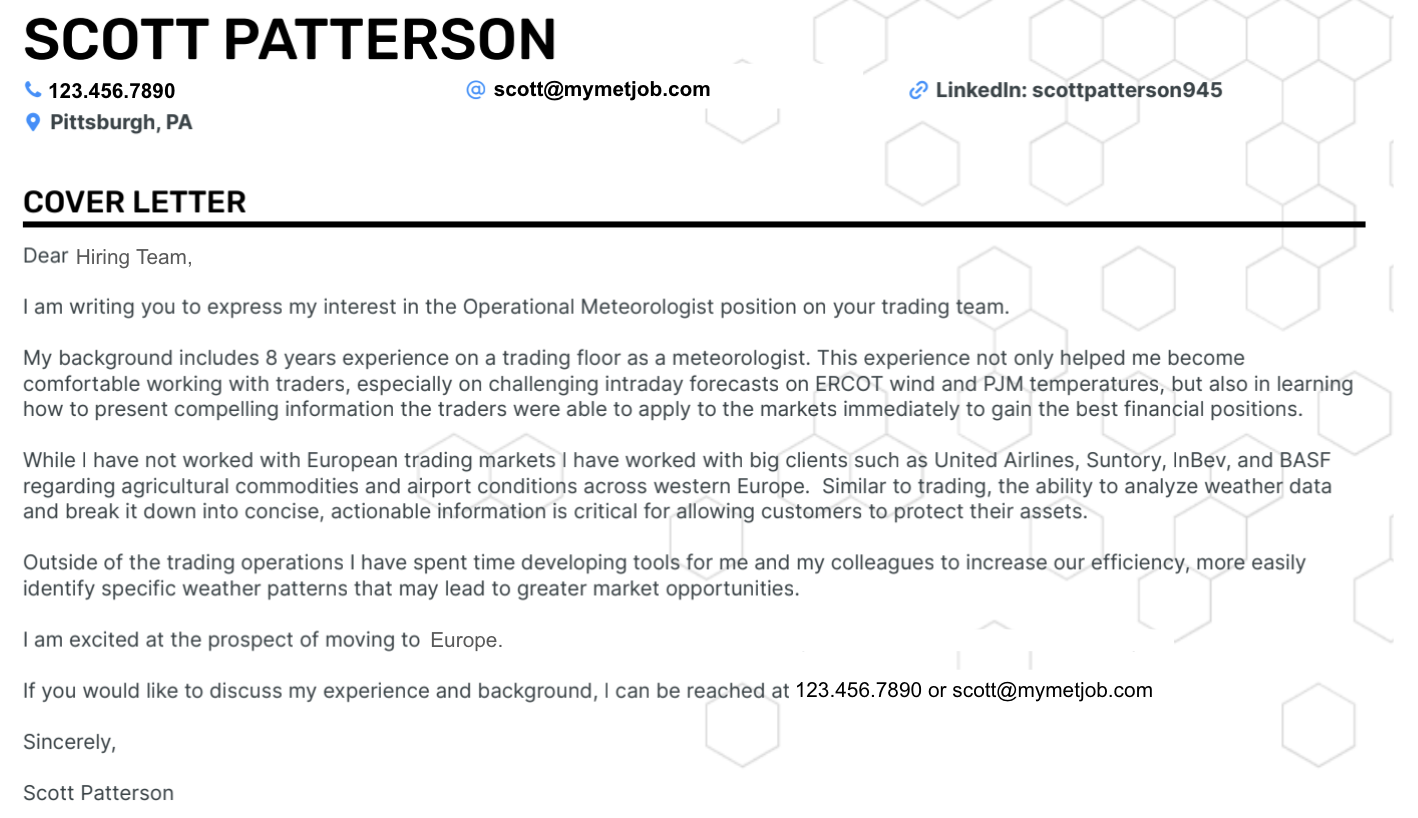 Cover Letter for Energy Trading Job