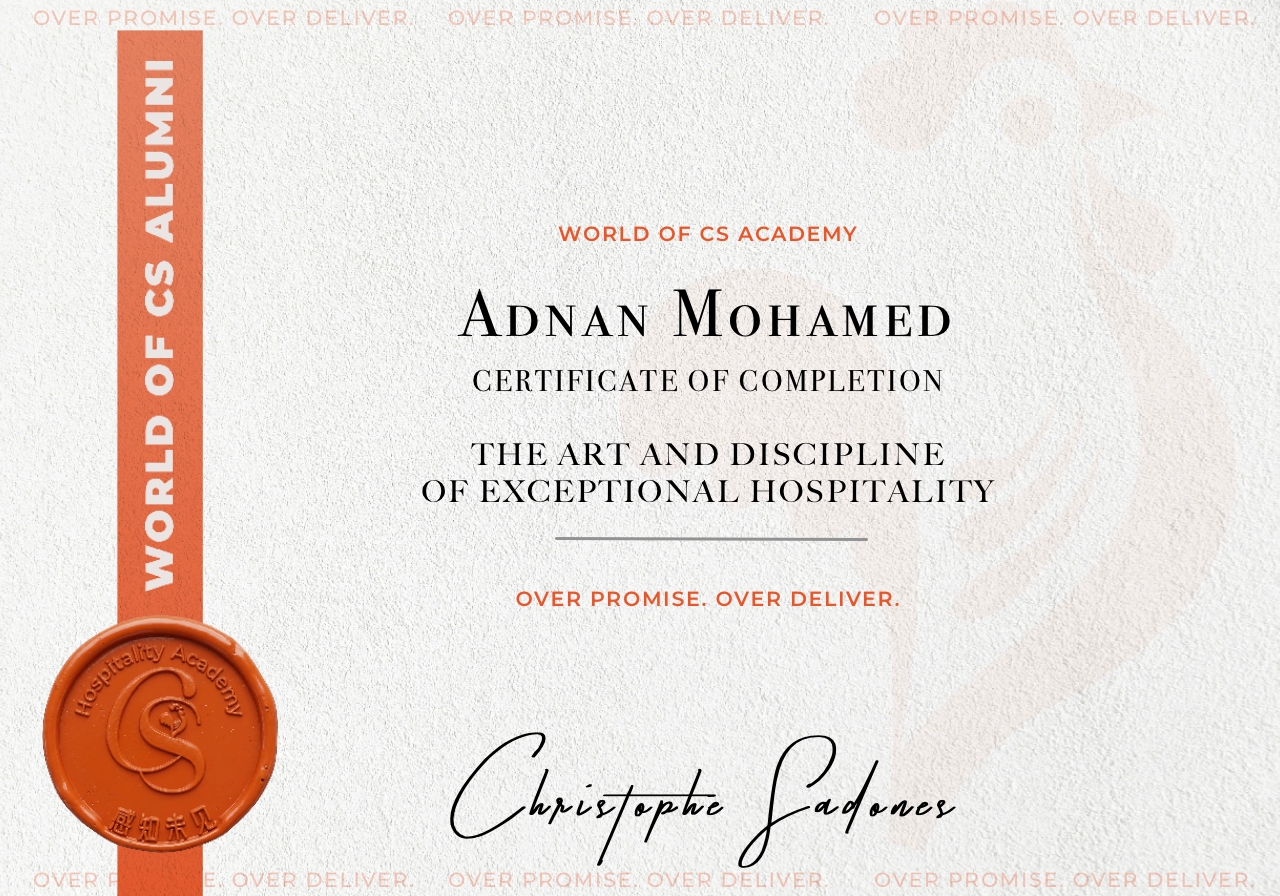 Certificate of completion, Adnan Mohamed