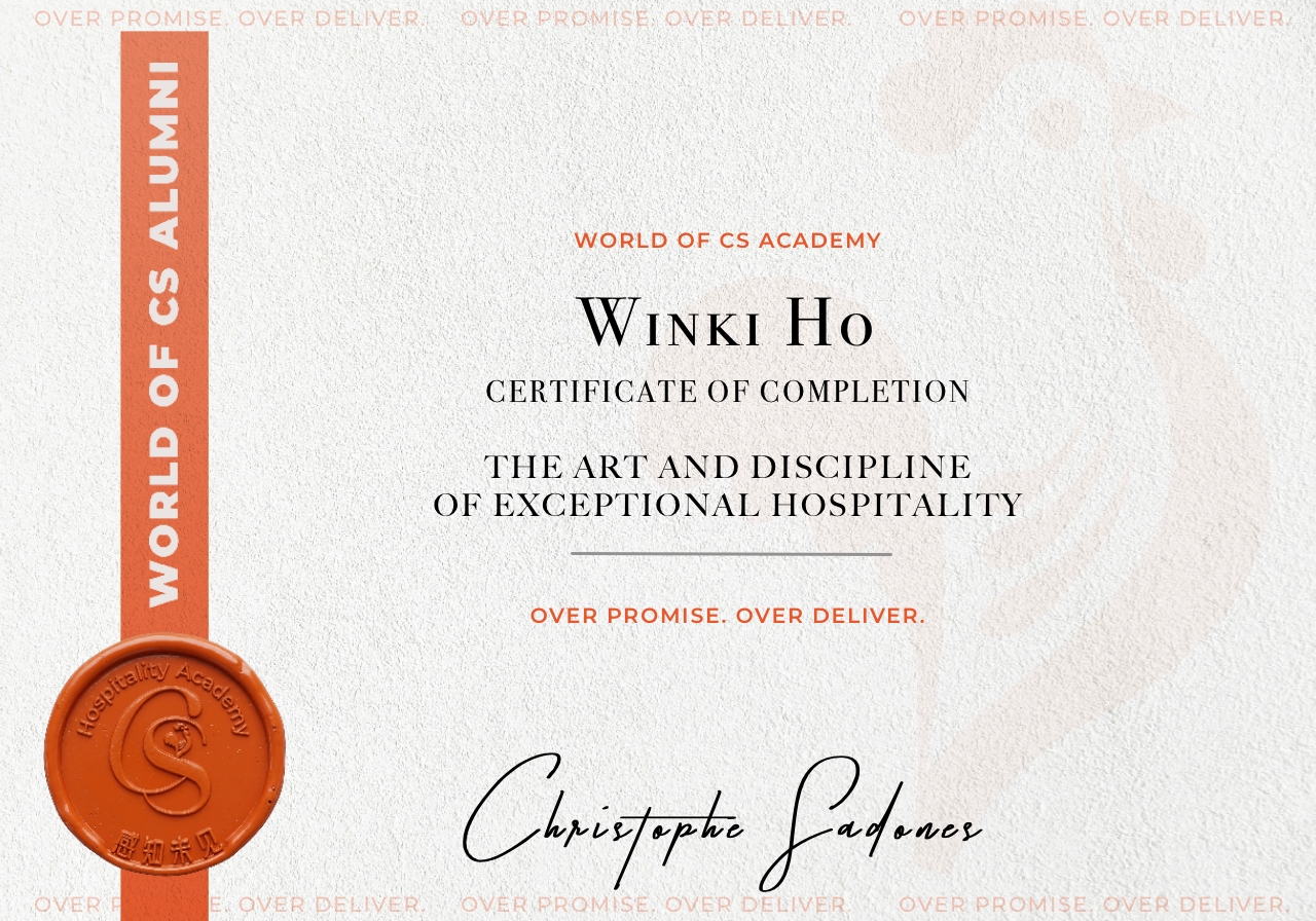 Certificate of completion, Winki Ho
