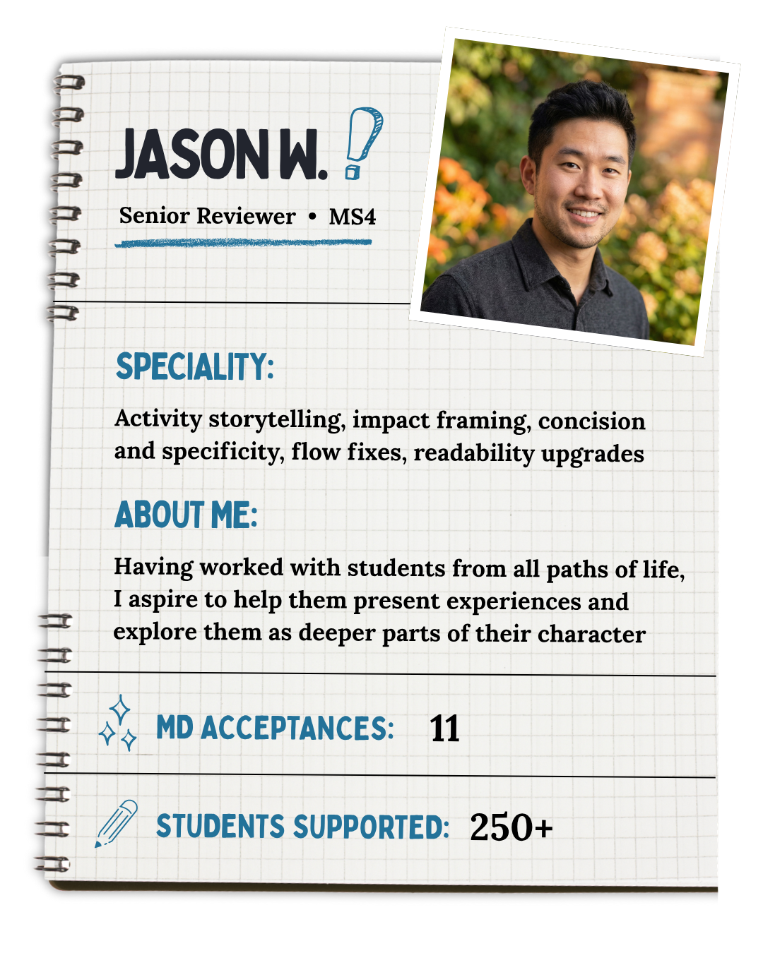 Jason's tutor showcase (senior reviewer & MS4)