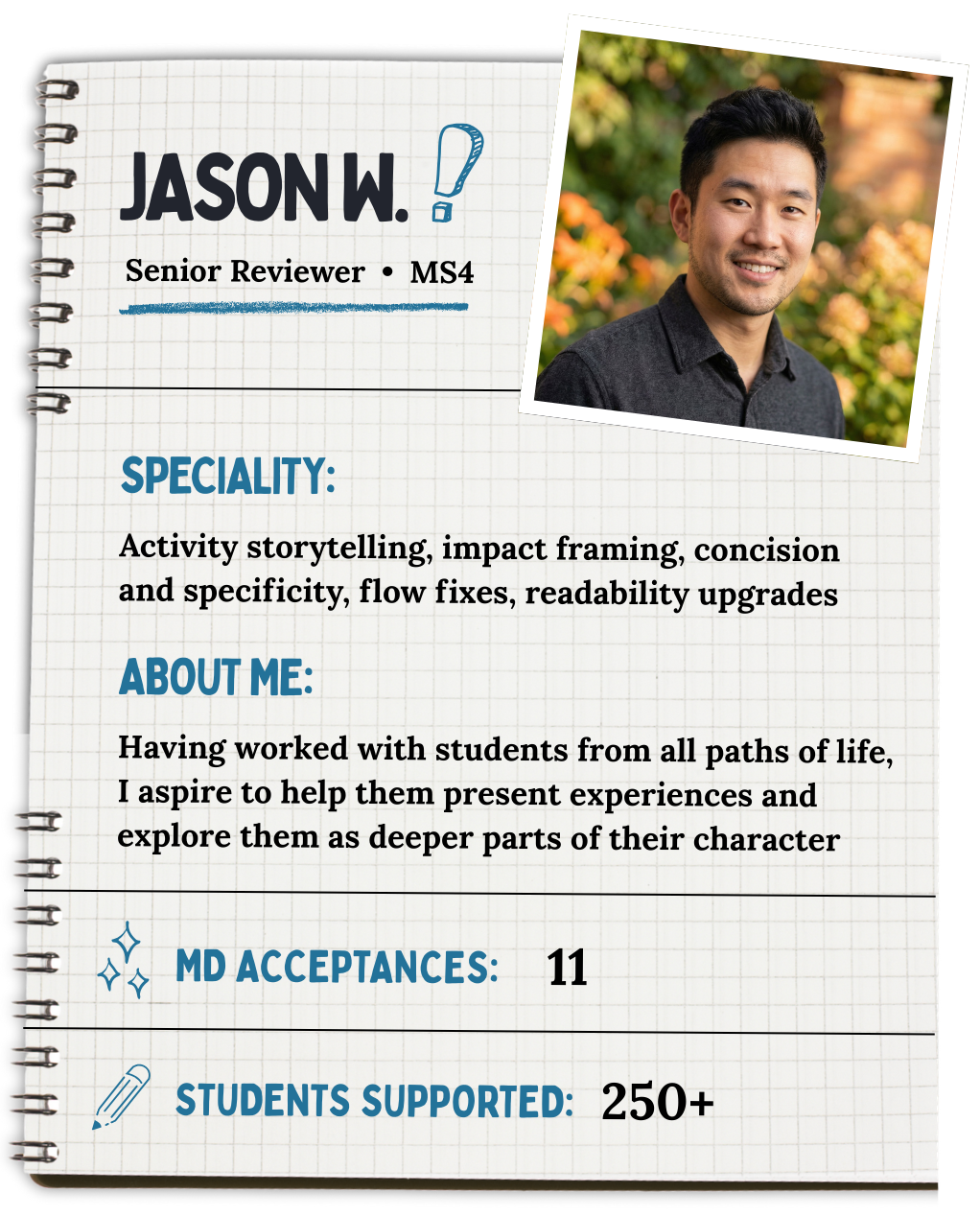 Jason's tutor showcase (senior reviewer & MS4)