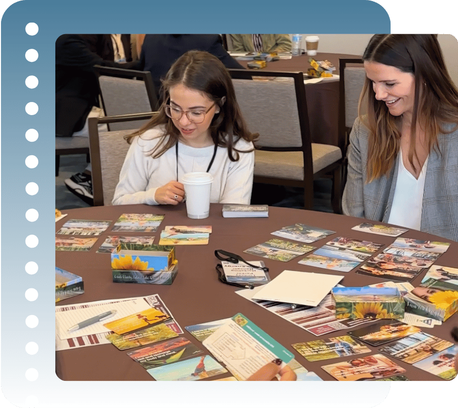 Two photos from Center for Talent Solutions workshops: one of a group of women reviewing cards at a conference table, and one of two women sorting LIFEDrivers cards at a round table, reflecting the shift from TALENT Drivers to LIFEDrivers