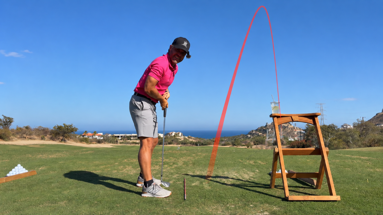 Golfer fixing a push that sends the golf ball straight right