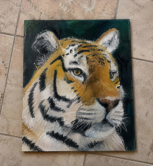 student oil painting exercice with a vase