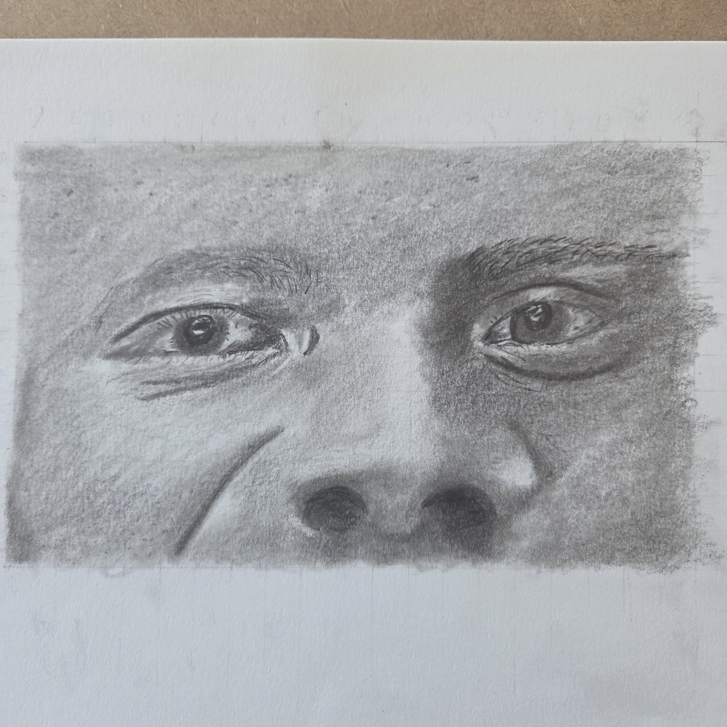 realistic hair drawing of a student from the portrait drawing course