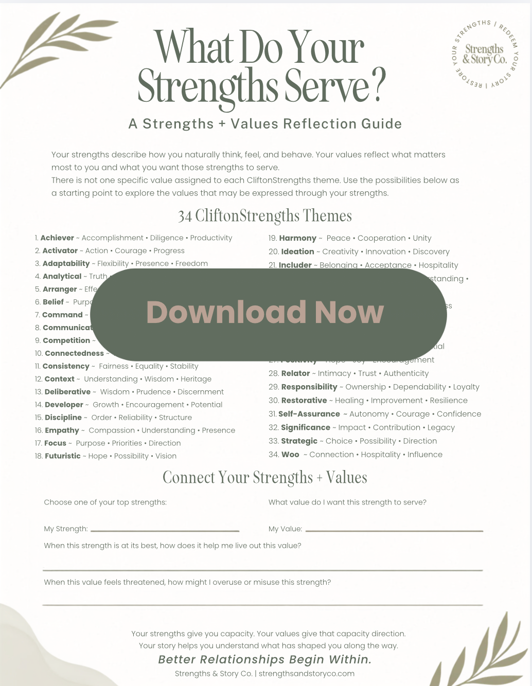 Strengths + Values Reflection Guide