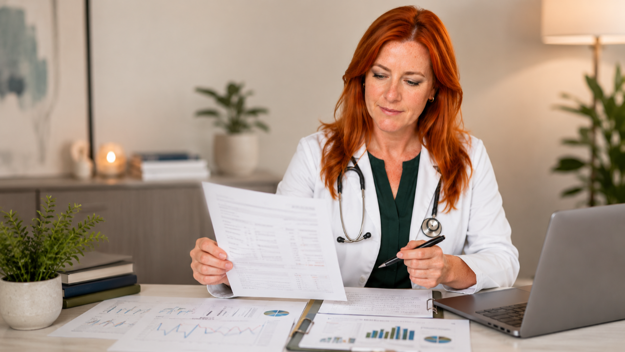 Nurse practitioner reviewing metabolic labs for GLP-1 patient plateau