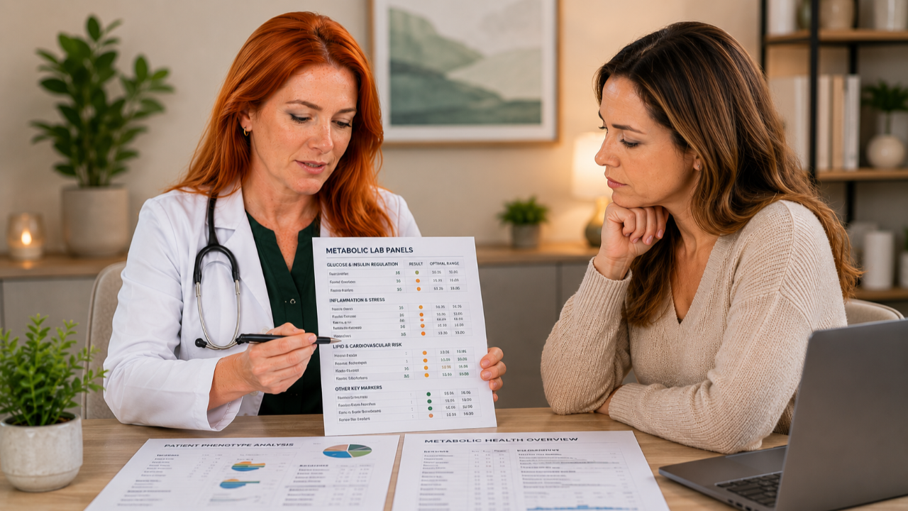 Nurse practitioner reviewing metabolic lab panels to identify patient phenotype