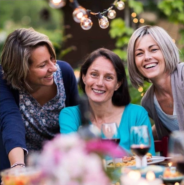 happy women at table