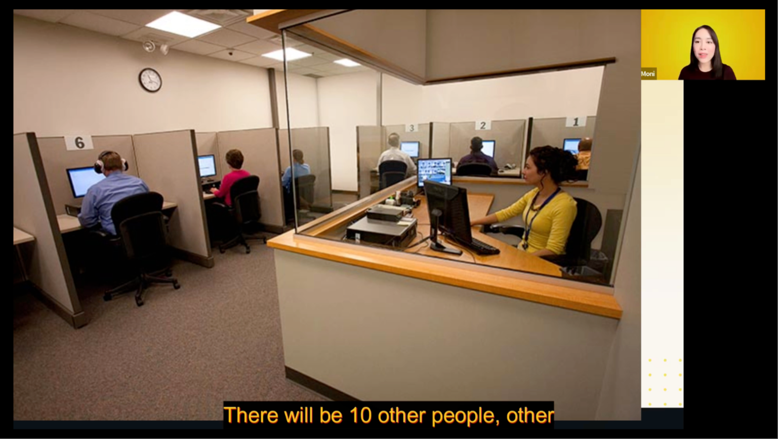 Exam Day Guide video showing a PTE test centre