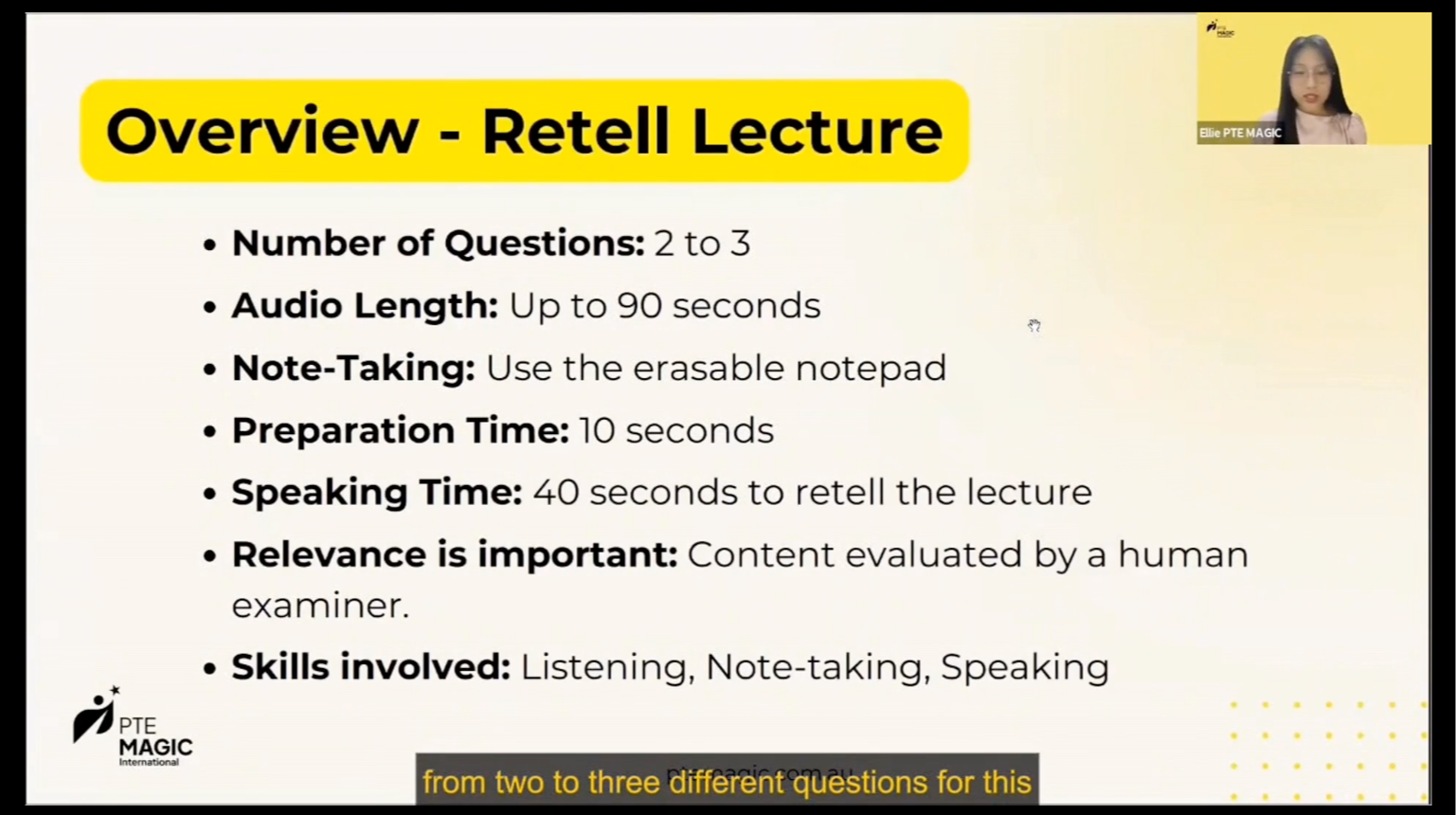Retell Lecture video lesson slide showing the task overview