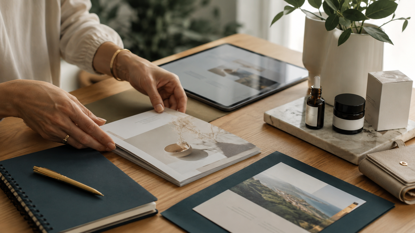 Professional wellness workspace with client education materials and product support resources