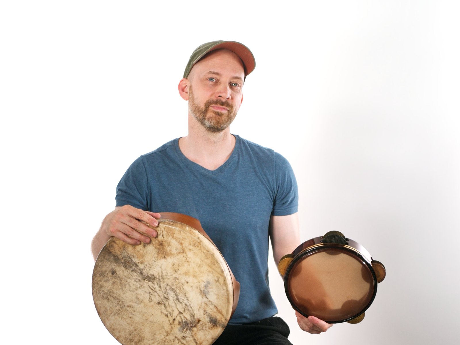 David Kuckhermann with frame drum, tambourine, udu, darbuka and congas