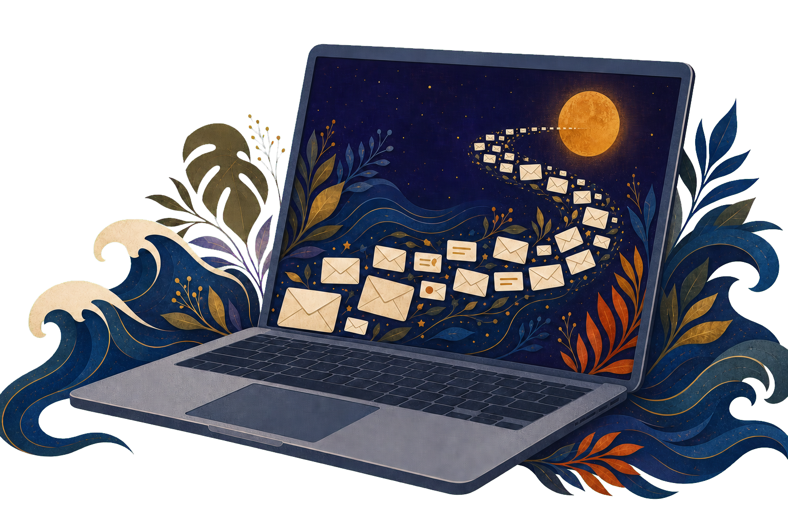 Illustration du fil rouge de 99 mails quotidiens d’Absolu Physio