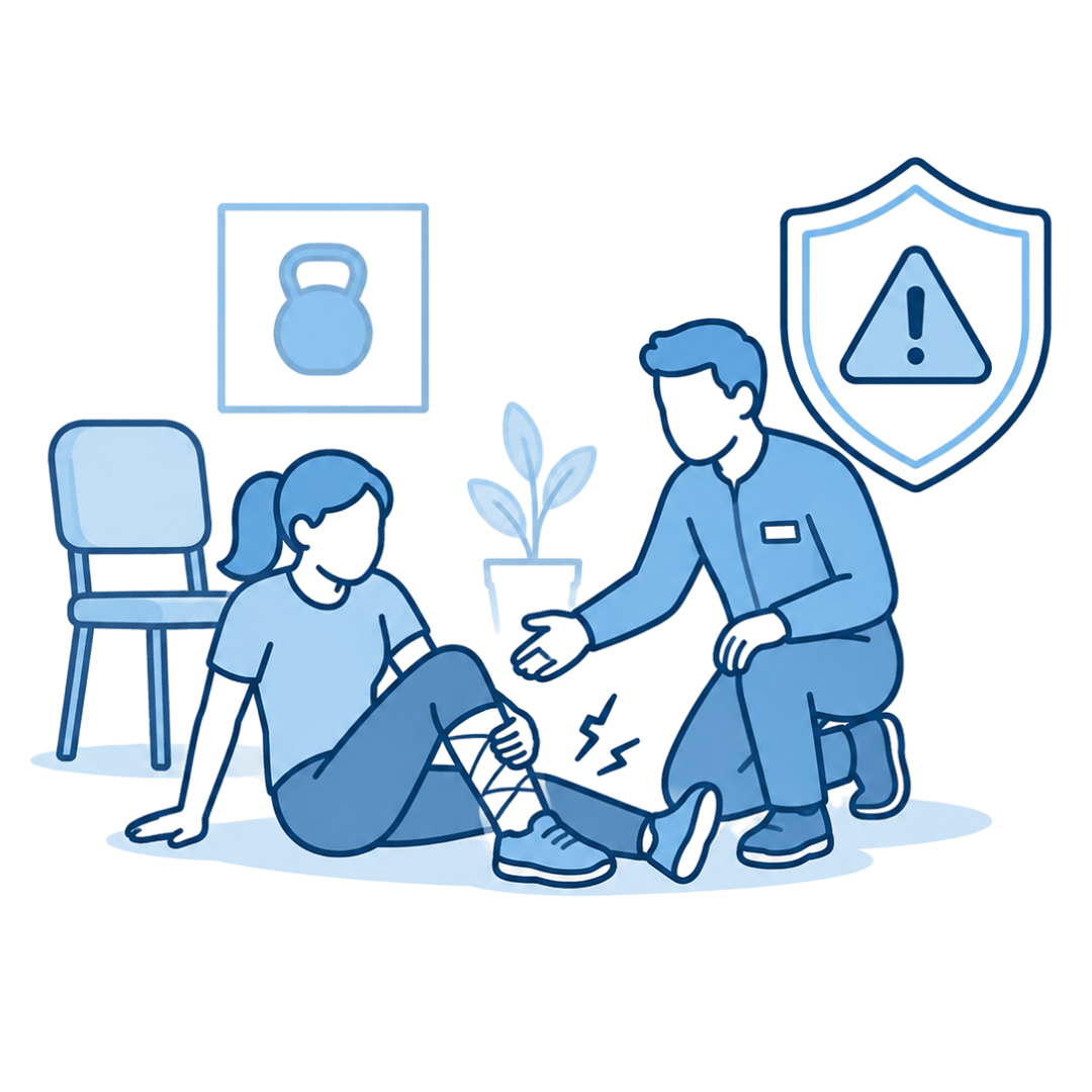 General liability insurance for coaches icon showing a client injury during an in-person coaching session