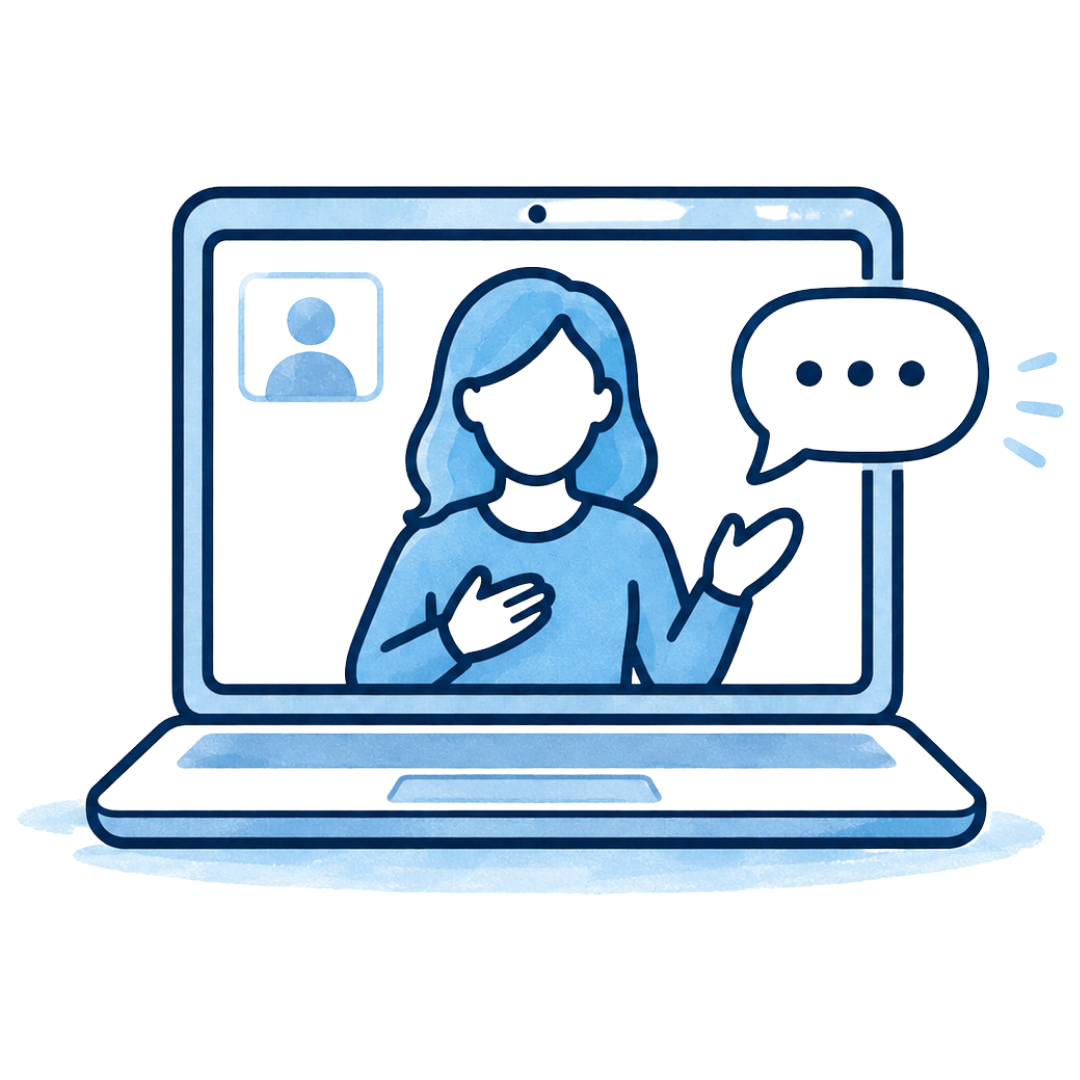 Online coaching session with a professional coach meeting with a client by video