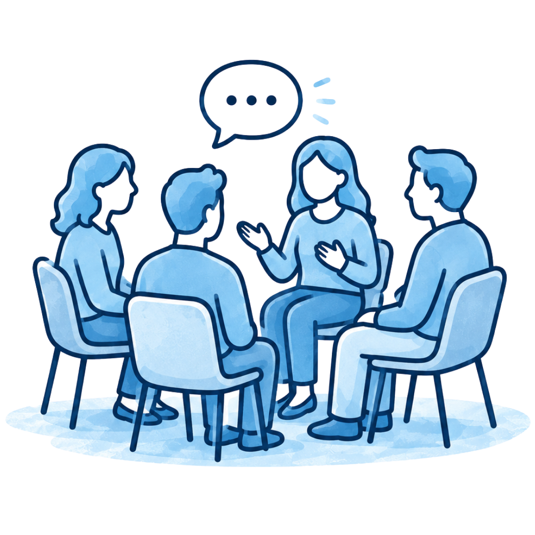 Group coaching session with a coach leading a small group discussion