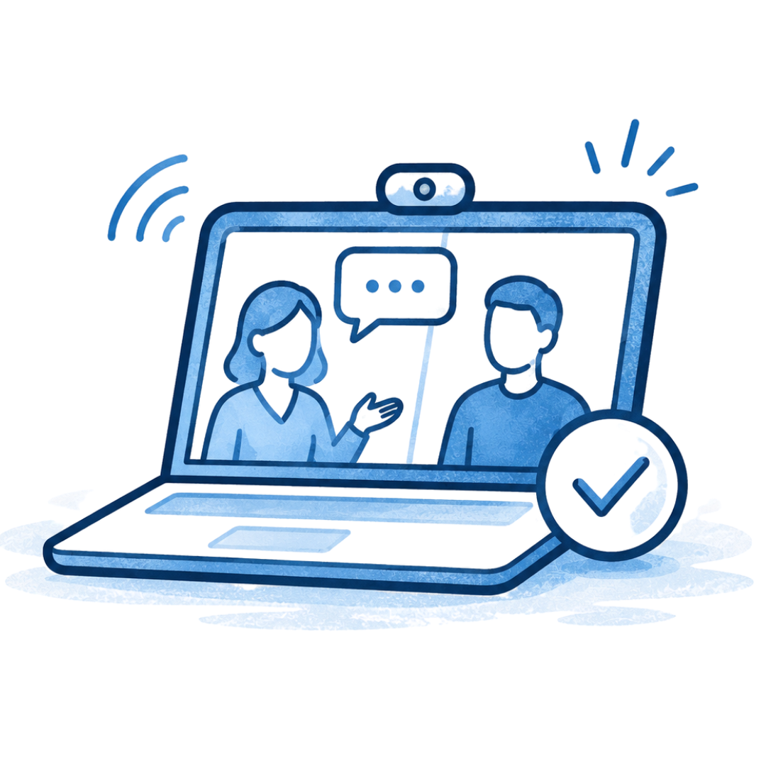 Online coaching session between a coach and client using a laptop