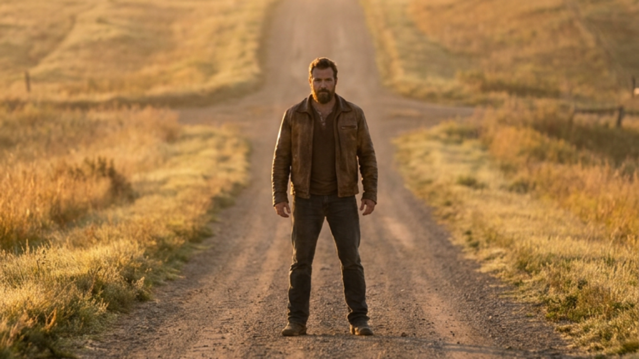 Man standing at a crossroads at sunrise, looking forward with clarity and resolve