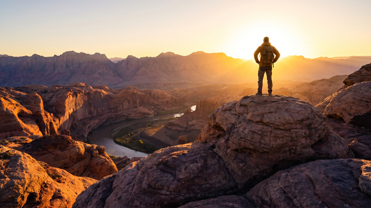 Man standing on a rock at sunrise, looking toward the horizon — Fortis Vera Armory