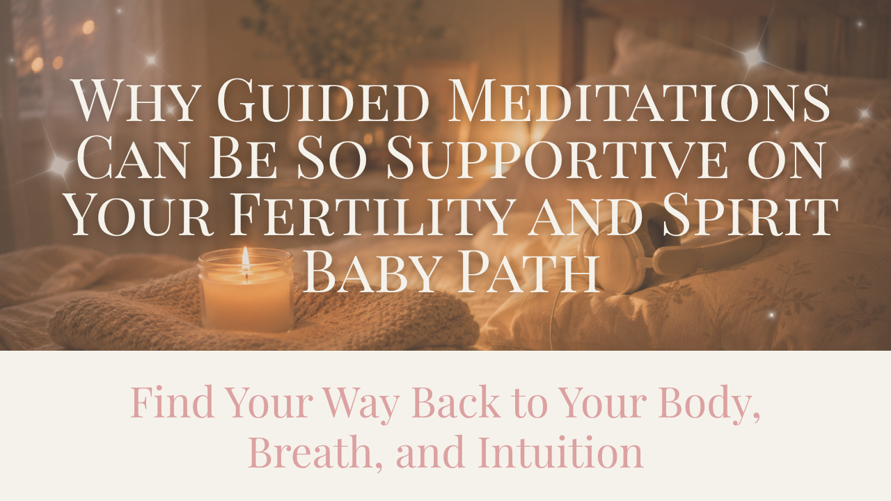 Warm candlelight beside a folded blanket and headphones on a bed, symbolizing rest, stillness, and guided meditation for fertility and Spirit Baby connection.